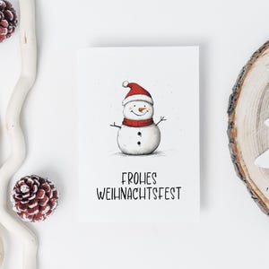 Christmas card &quot;Merry Christmas&quot; with snowman - greeting card on 300g natural paper for Christmas