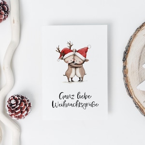 Christmas card &quot;Warmest Christmas greetings&quot; with reindeer - greeting card on 300g natural paper for Christmas