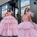 Pink Multilayer Prom Dress Princess Evening Dresses Tulle Sweep Train Party Dresses Sleeveless Robe De Soirée