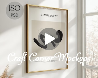 Vertical Gold Frame Mockup Video, Wall Art Poster (DIN A PSD)