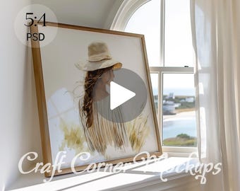 Video Frame Mockup Horizontal, Summer Mockup Frame, Beach House Frame Animated Mockup, Horizontal Frame Video Mockup Poster Mockup Video PSD