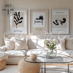 3 Frames Mockup Living Room, Set of 3 Frames Mockup Glass Reflection, Picture Frame Mockup Template,  Wall Art Mockup, DIN A 3 Gallery Wall