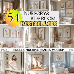 Nursery Frame Mockup Bundle 54 PSD | Nursery Wall Art Mockup Bundle | Kids Room Mockup Bundle Nursery Wall Poster Frame Mockup Mega Bundle