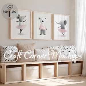 3 Frames Mockup Kids Room, Neutral Frame Mockup Nursery, Set of 3 Frames Mockup 5:7, Thin Wood Frame Mockup, Three Frames Mockup DIN A, PSD image 1
