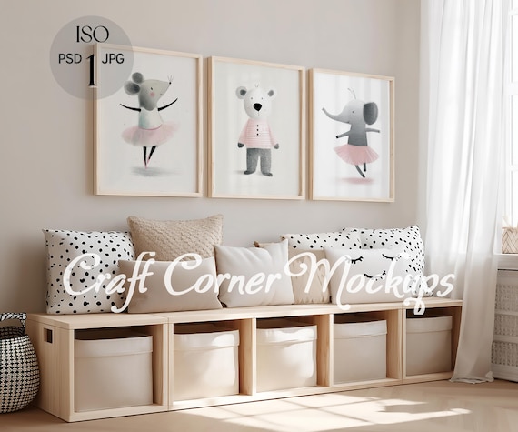 3 Frames Mockup Kids Room, Neutral Frame Mockup Nursery, Set of 3 Frames Mockup 5:7, Thin Wood Frame Mockup, Three Frames Mockup DIN A, PSD