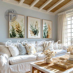 3 Frames Mockup Boho Interior, Gallery Wall Frame Mockup, Set of Three Frames,Set 3 Frame Mockup ,3 Vertical Frame Art Display Mockup, PSD