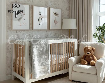 Nursery Frame Mockup DIN A, Set of 3 Nursery Gallery Wall Art Mockup, Neutral Room Frame Mockup, 3 Frames Nursery Mockup, ISO 3 Frames PSD