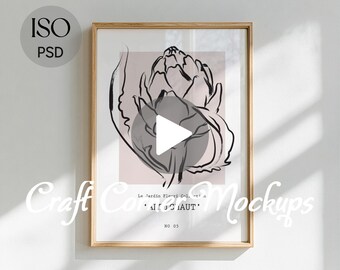 Vertikaler Videorahmen Mockup, dünnes Holz, DIN A PSD (Digitaler Download)