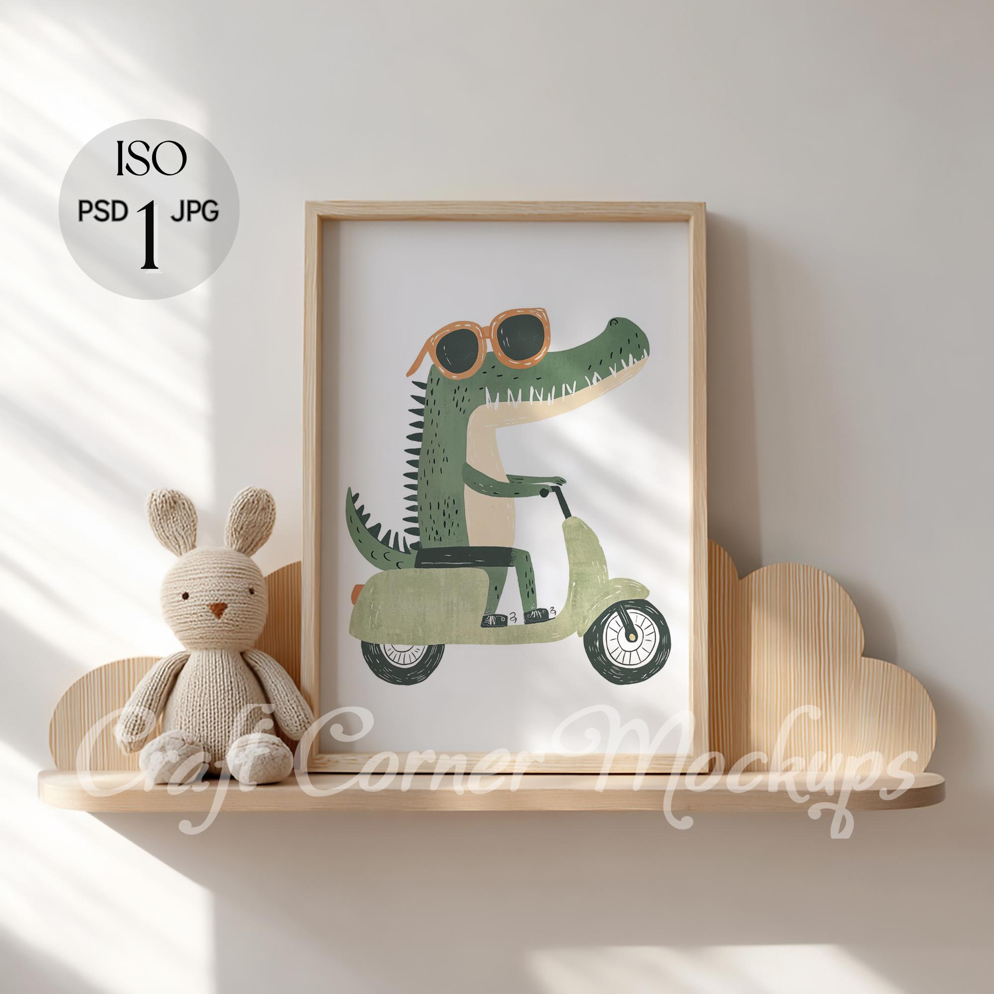 Nursery Frame Mockup, Wooden Frame on Shelf, Poster Frame Mockup Minimalist Frame Mockup PSD, DIN A Frame Mockup, Kids Room Frame Mockup ISO