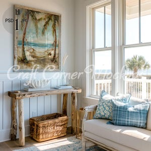 Beach House Frame Mockup, Coastal Frame Mockup, Beach Wall Art Frame Mockup, Square Frame Mockup Glass Reflection,Summer Frame Mockup,PSD