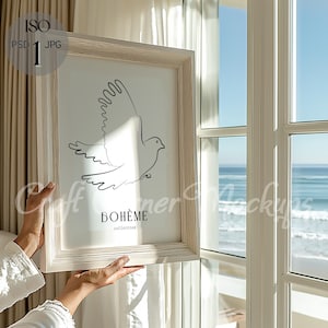 ISO Frame Mockup With Person, DIN A Ratio Minimal Wooden Frame Mockup PSD Photoshop Mockup, Minimalist Ocean View Hand Holding Frame Mockup