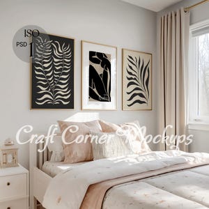 3 Frame Mockup Bedroom, Frame Mockup Gallery Wall Frame Mockup Set of 3 Wooden Frame Three Vertical Frame Mockup Reflections, DIN A ISO PSD