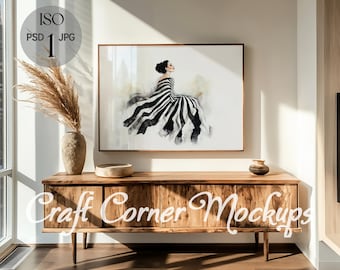 Horizontal Frame Mockup, DIN A Landscape Frame MockupTemplate for Art and Print, Digital Frame Wall Mockup, Minimalist Frame Horizontal PSD