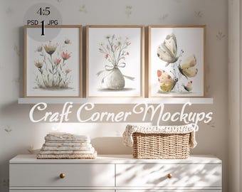 Nursery Frame Mockup, Set of 3 Nursery Gallery Wall Art Mockup, Baby Room Frame Mockup, Three Frames Nursery  Mockup, Set of 3 Frames PSD