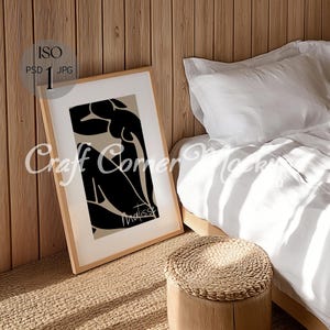 ISO Wooden Frame Mockup PSD, Poster Vertical Frame Mockup, Single Frame Mockup, Bedroom Frame Mockup, Photoshop Mockup for Art and Prints