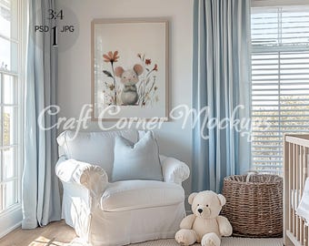 Baby Poster Mockup, Krippenrahmen Wand Kunst Mockup, Kinderzimmer Rahmen Mockup PSD, Krippen Poster Mockup, Ratio 3: 4 Rahmen Mockup Kinderzimmer