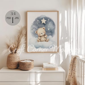 Single Frame Nursery Mockup, Nursery Poster Mockup, Nursery Room Picture Mockup,Boho Interior Nursery Mockup, Vertical Frame Mock up PSD