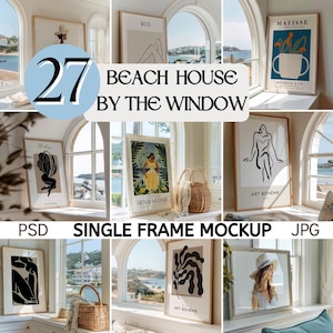 Beach House Frame Mockup by the Window Bundle | Beach Frame Mockup Bundle Coastal Frame Mockup Bundle | Summer Frame Mockup Set | PSD Mockup