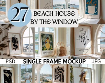 Beach House Frame Mockup by the Window Bundle | Beach Frame Mockup Bundle Coastal Frame Mockup Bundle | Summer Frame Mockup Set | PSD Mockup