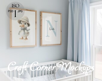 Maqueta de marco para habitación de bebé niño con dos marcos, maqueta de marco DIN A, juego de 2, arte de pared para interior de habitación infantil PSD