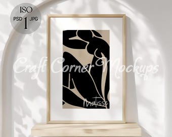 Arched Niche Frame Mockup | Minimalist Shelf Thin Wood Frame Mockup PSD | DIN A Vertical Frame Mockup Frame Leaning on Wall Template Artwork