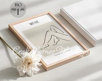 DIN A Wooden Frame Mockup PSD, Poster Vertical Frame Mockup, Single Frame Mockup, Elegant Frame Mockup, Minimalist Frame Mockup for Arts