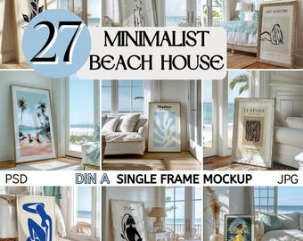 Beach House Frame Mockup Bundle | Beach Frame Mockup Bundle | Coastal Frame Mockup Single Frame Mockup | DIN A Minimalist Frame Mockup PSD