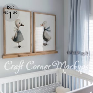 Nursery Frame Mockup for Baby Boy Room with Two Frames, Nursery Mockup DIN A Nursery Frame Mockup, Set of 2 Wall Art Nursery Interior PSD