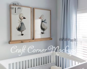 Maqueta de marco para habitación de bebé niño con dos marcos, maqueta de marco DIN A, juego de 2, arte de pared para interior de habitación infantil PSD