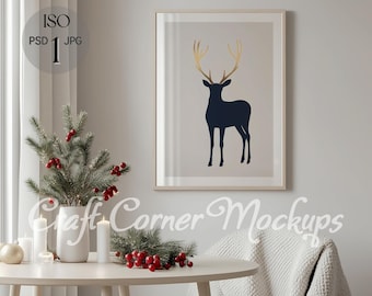 Christmas Frame Mockup, Christmas Picture Frame Mockup,Modern Christmas Art Frame Mockup,Template Interior Room, Christmas Poster Mockup PSD