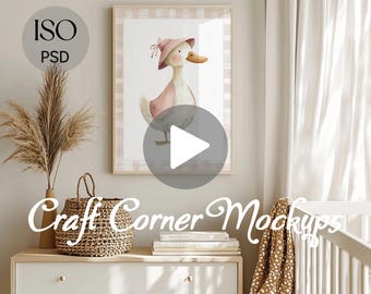 Nursery Frame Video Mockup, ISO Vertical Animated Wall Art (PSD)