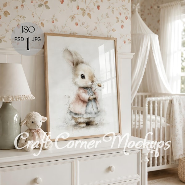 Kinderzimmer Rahmen Mockup, Holzrahmen Mockup, Rosa Raumrahmen Mockup, Baby Mädchen Kinderzimmer Rahmen Mockup, ISO Wand Kunst Mockup PSD
