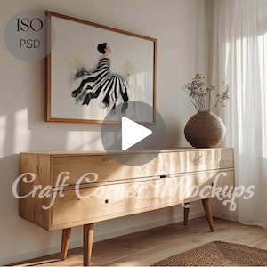 Video Frame Mockup, Horizontal Mockup Frame Animated Frame Mockup Interior Frame Video Mockup Horizontal Wall Art Video Mockup Landscape PSD