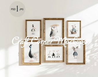 Gallery Wall Mockup, 6 Frame Mockup Gallery, Ornate Wood Frame Mockup Set of 6 Frame Mockup, Gallery Wall Art Mockup, Six Wall Art Frame PSD