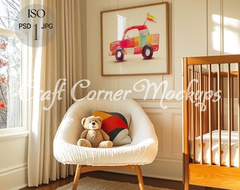 Nursery Frame Mockup PSD,Nursery Frame Mockup Crib,Horizontal Photoshop Frame Mockup Template Kids Room Frame Mockup,Thin Wood Frame Nursery