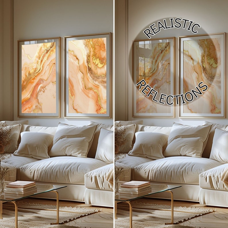 A1A4 Three Gold Frames Mockup Home Interior,3 Frame Vertical Wall Art