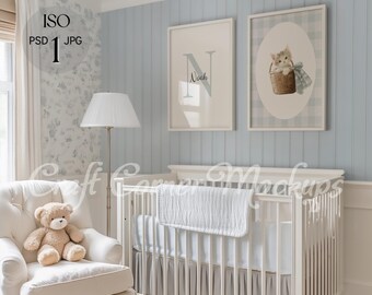 Maqueta de marco para habitación de bebé niño con dos marcos, maqueta de marco DIN A, juego de 2, arte de pared para interior de habitación infantil PSD