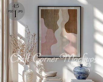 Vertical Frame Mockup for Photoshop,Frame Mockup PSD Template for Art and Prints,Black Frame Mockup Portrait Glass Reflection Digital Print