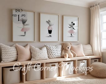 Three Frame Nursery Mockup for Kids Room with 3 Frame Mockup Nursery, Neutral Frame Mockup, Nursery Mockup, Set of 3 Wall Art Nursery Mockup