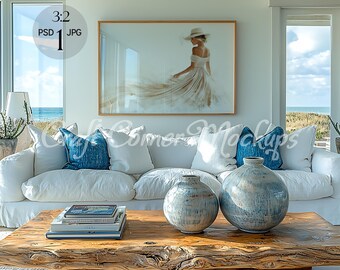Landscape Frame Mockup, Elegant Wall Art Frame Mockup, Digital Horizontal Frame Mockup Art & Prints,Photoshop Template Wood Frame Mockup PSD