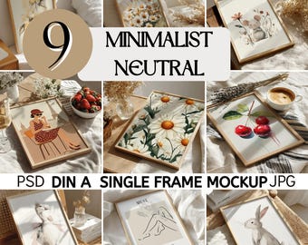 Frame Mockup Bundle, DIN A Frame Mockup PSD, Frame Mockup Bundle Minimalist Vertical Frame Mockup,Neutral Flat Lay PSD Frame Mockup Set
