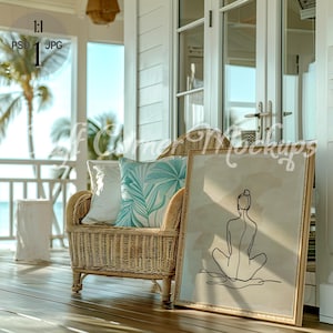 Beach House Frame Mockup, Coastal Frame Mockup, Beach Wall Art Frame Mockup, Square Frame Mockup Shadow Overlay, Summer Frame Mockup,PSD