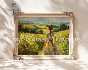 Vintage Frame Mockup, Antique Frame Mockup, Horizontal Frame Mockup, Vintage Wall Art Frame Mockup, Poster Frame Mockup Landscape Frame PSD