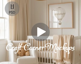 Nursery Frame Video Mockup, Square Wall Art, Animated PSD Mockup