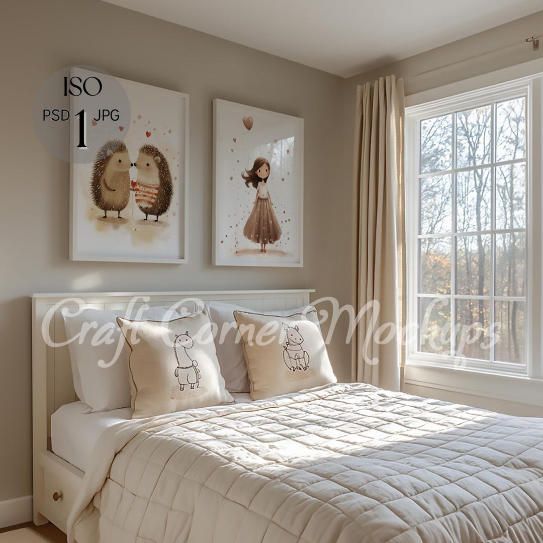 Kids Room Poster Mockup, White Frame Mockup, Children Room Wall Mockup