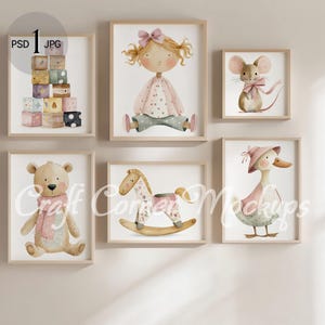 Gallery Wall Mockup, 6 Frame Mockup Poster Mockup, Light Wood Frame Mockup,Set of 6 Frame Mockup, Gallery Wall Art Mockup, Wall Frame Set