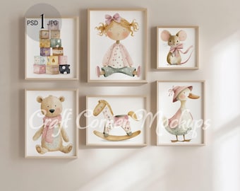 Gallery Wall Mockup, 6 Frame Mockup Poster Mockup, Light Wood Frame Mockup,Set of 6 Frame Mockup, Gallery Wall Art Mockup, Wall Frame Set