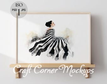 Horizontal Frame Mockup, ISO Wooden Frame on Shelf, Landscape Poster Mockup Minimalist,DIN A Landscape Frame Mockup PSD, Simple Frame Mockup