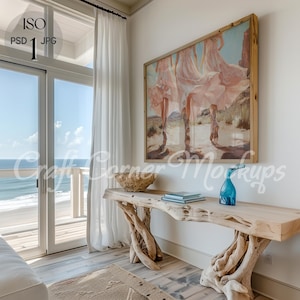 Beach House Frame Mockup, Coastal Frame Mockup, Beach Wall Art Frame Mockup,Horizontal Frame Mockup Glass Reflection,Summer Frame Mockup,PSD