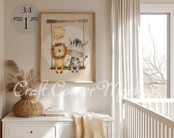 Einzelrahmen Kinderzimmer Mockup, Poster Kinderzimmer Bilderrahmen Mockup Boho Interior Kinderzimmer Rahmen Mockup, Vertikaler Rahmen Mockup PSD